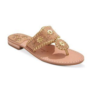 Jack Rogers Jacks Flat Sandal in Cork/Gold (Size 9)
